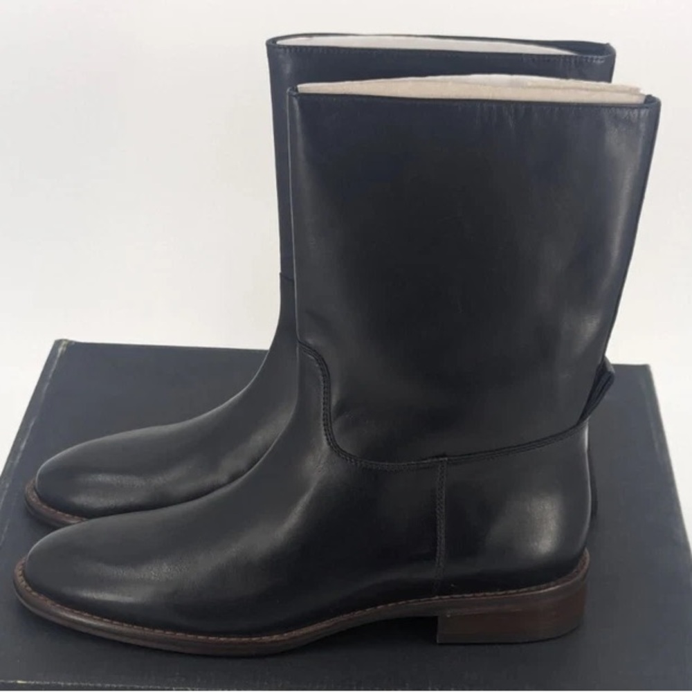 Massimo Dutti Black Leather Mid-Calf Boots